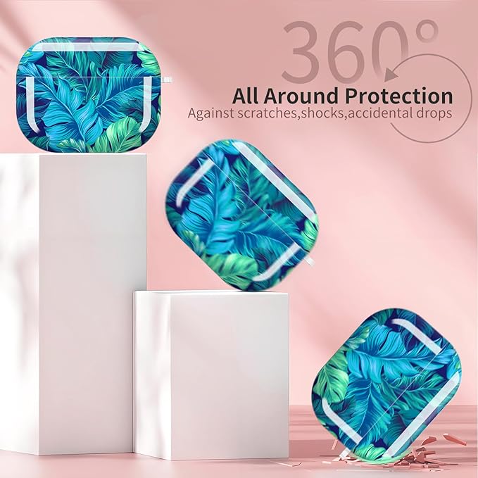 Compatible with AirPods Pro 3 Case 2025 for Women Girls – Cute Shockproof Protective Cover with Gold Round Buckle, Anti-Drop Soft Case for AirPod Pro 3rd Gen (Green Leaves)