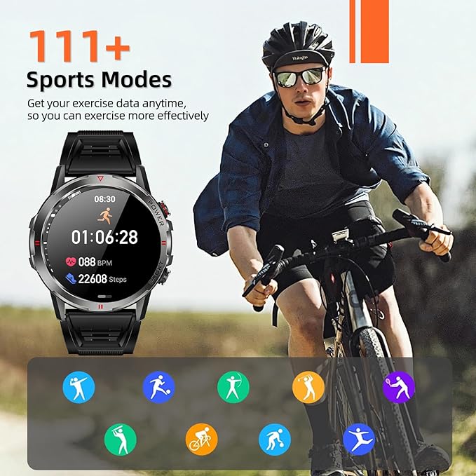Smart Watch for Women Men, 1.43" AMOLED Smartwatch with Bluetooth Calling Heart Rate/Blood Oxygen/Sleep/Stress Monitoring Multi Sports Modes IP68 Waterproof (Black)