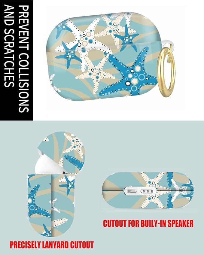 Compatible with Airpod Pro 2nd/1st Generation,Full Protection Cover for Women,Accessories Hard Case Portable & Shockproof for Airpod Pro 2nd Charging Case 2023/2022/2019(Beach Starfish)