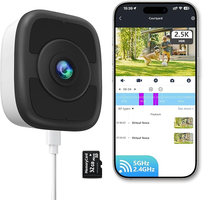 4MP 2.5K Window Security Camera with 24/7 Recording, No Subscription Required, Indoor Camera with Color Night Vision, Motion Detection,2.4G＆5G WiFi,Quick & Easy Installation (1)
