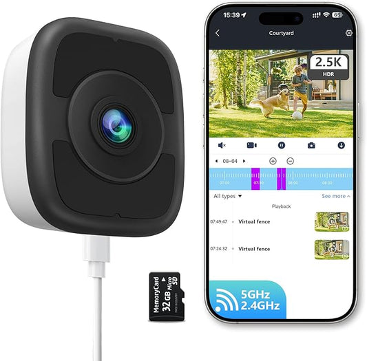 4MP 2.5K Window Security Camera with 24/7 Recording, No Subscription Required, Indoor Camera with Color Night Vision, Motion Detection,2.4G＆5G WiFi,Quick & Easy Installation (1)