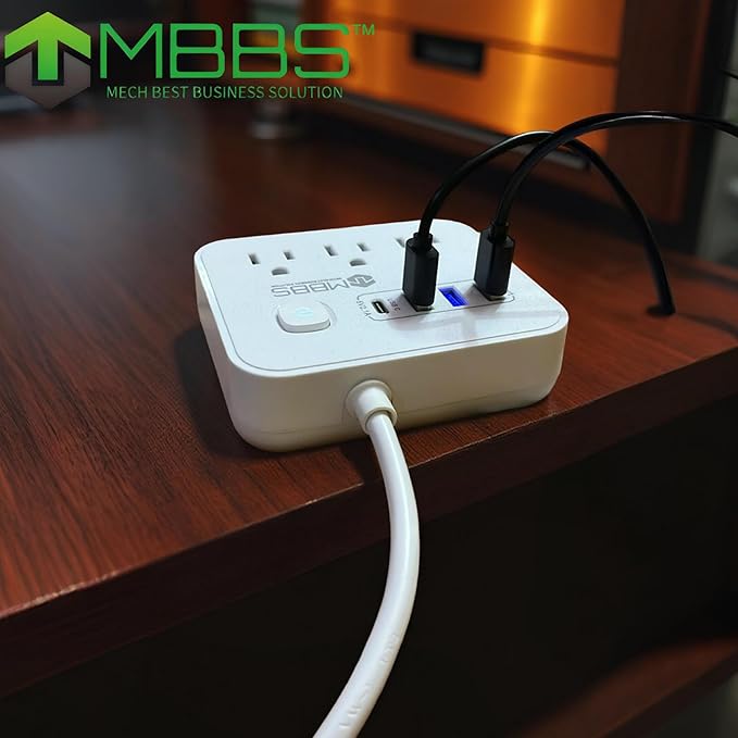 10 Ft Surge Protector Power Strip with USB C, 1200J Protection, Heavy Duty Extension Cord – (7-in-1) 3 AC Outlets, 4 USB Ports, LED On/Off Switch – Compact & Travel Friendly – Home, Office.