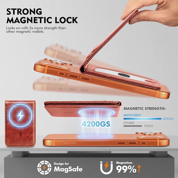 Compatible with Magsafe Case with Card Holder for Men Women Magnetic Ultra-Thin Wallet Bracket Adjustable Bracket for iPhone 17/16/15/14/13/12 Pro/Pro Max/PlusSeries,Brown