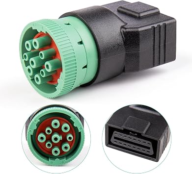 Type 2 Green 9pin J1939 Male to OBD2 Female Adapter J1939, Heavy Duty Truck Scanner Adapter Accesories
