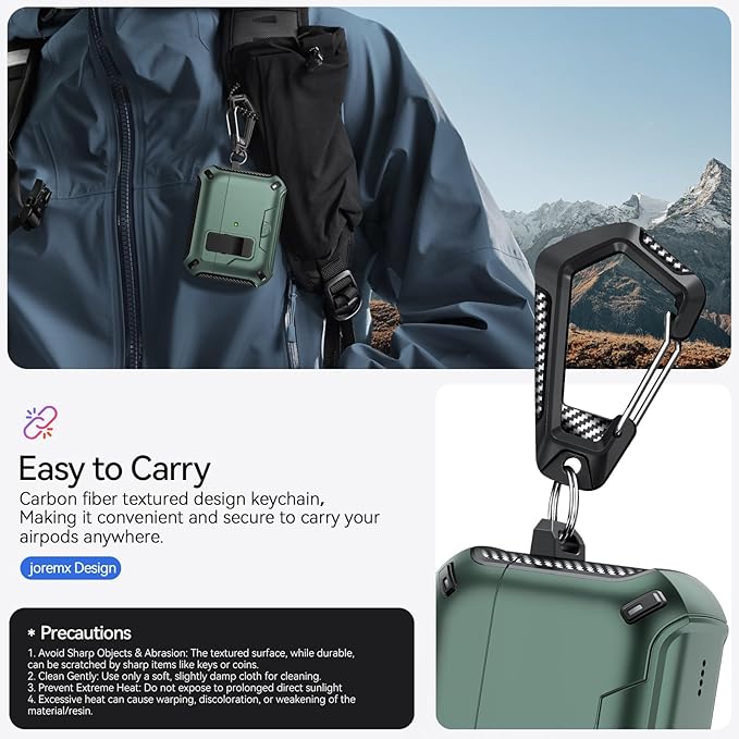 for AirPods Pro 2nd/1st Case (2023/2022/2019) with Phone Stand,（with Automatic Snap Switch） Carbon Fiber Design Protection Cover with Cleaning Pen,Light Green