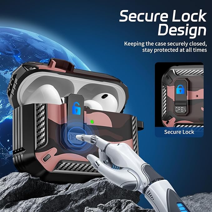 for AirPods Pro 3 Case (2025 New), Secure Lock Cases Cover with Cleaning Kit & Keychain Compatible with Airpods Pro 3rd Generation Case for Men Women, Powerful Drop Protection