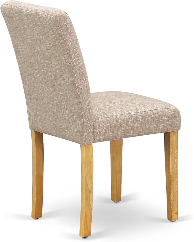 East West Furniture 1NDAB5-OAK-04 5 Piece Dining Set Includes a Rectangle Dining Room Table with Dropleaf and 4 Light Tan Linen Fabric Upholstered Parson Chairs, 30x48 Inch, Oak