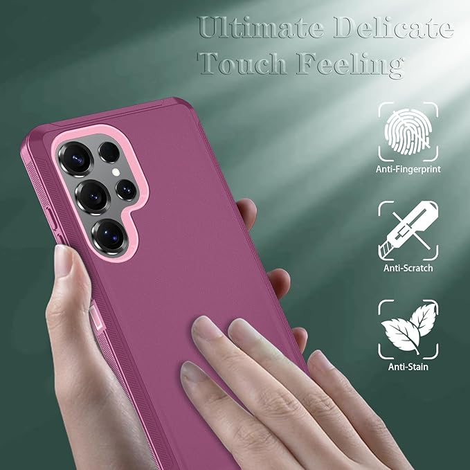 ONOLA Phone Case for Samsung Galaxy S25 Ultra Case with HD Screen Protector, Heavy Duty Shockproof & Dropproof 3-Layer Cover Phone Case for Galaxy S25 Ultra 6.9''，WineRedPink