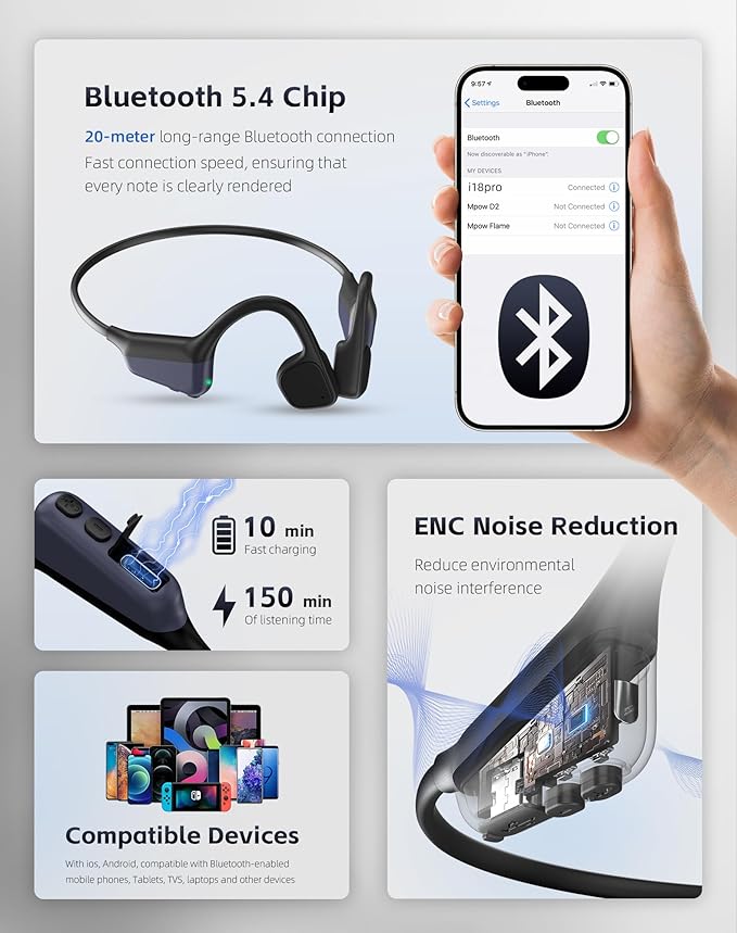 Bone Conduction Headphones Bluetooth 5.4 Open Ear Headphones with Mic, Wireless Earbuds for Running, Lightweight Sport Comfort Earbuds, IPX6 Waterproof, 18H Playtime, Couple Gifts for Him and Her Sets