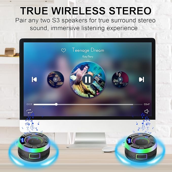 Shower Bluetooth Speaker IPX7 Waterproof, Portable Bluetooth Speakers with Suction Cup and Time Display, Crystal Sound&Bass LED Light 1100mAh, Wireless Shower Speaker for Outdoor/Kayak Dark Blue
