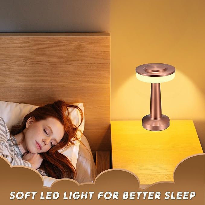 VIHOSE 8 Pcs Cordless Table Lamps LED Portable Rechargeable Table Lamp with Touch Sensor 3 Color Dimming up to 15 Hours Battery Desk Light for Restaurant Nursery Living Room (Rose Gold)