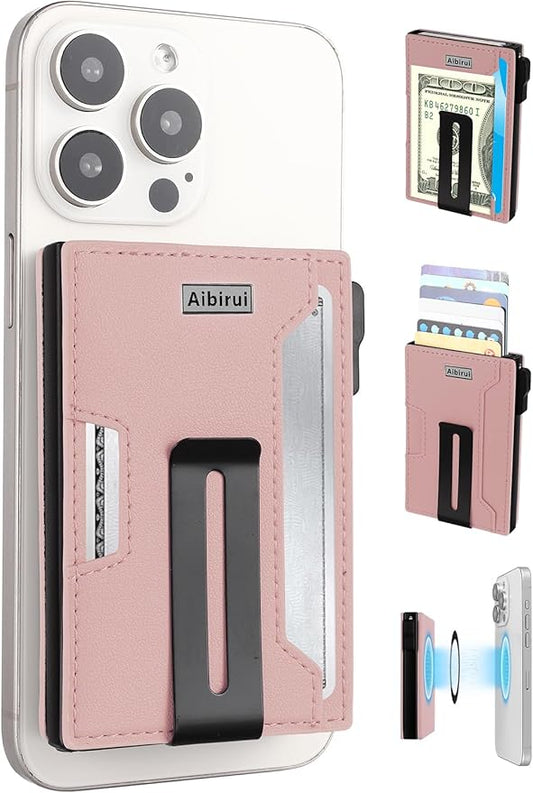 Wallet for men,Magsafe Wallet with Money Clip,Ridge Wallets for Men | Magnetic wallet for iPhone 17/16/15/14/13/12 Series,Card Holder(8 Cards & Bills), Aluminum & Microfiber Leather,Pink