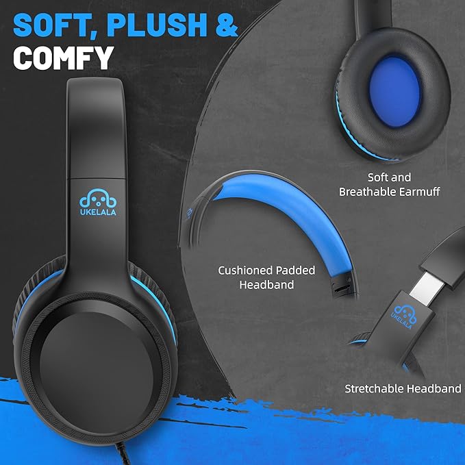 Wired Headphones with Type C Cable for Boys Girls Kids Youth, USB-C Headphones Lightweight Portable Compatible with Pad Phone for Adults Student Children Black Blue