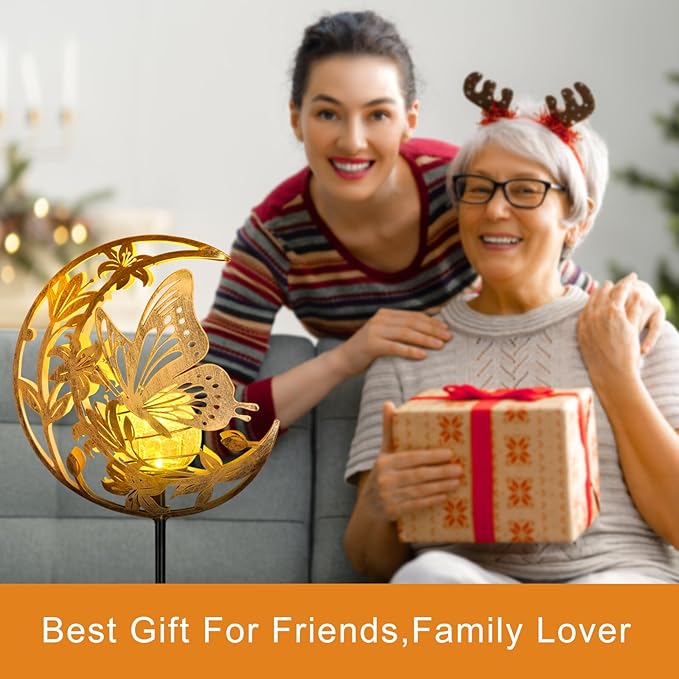 JOBOSI Solar-Powered Moon Butterfly Decorative Gift, Solar Butterfly Ground Stake Light, Mother's Day Gift,Gifts for Women Grandmother, Garden Lawn Decor Christmas & New Year Gift