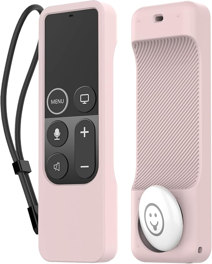 AhaStyle Protective Case for Apple TV Siri Remote with AirTag Holder, Anti Slip Silicone Cover Compatible with Apple TV 4K & HD [Pink]