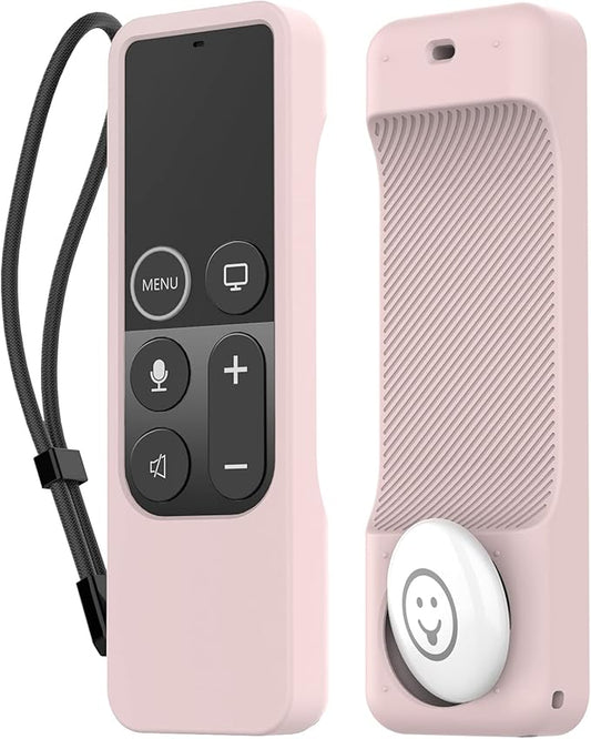 AhaStyle Protective Case for Apple TV Siri Remote with AirTag Holder, Anti Slip Silicone Cover Compatible with Apple TV 4K & HD [Pink]