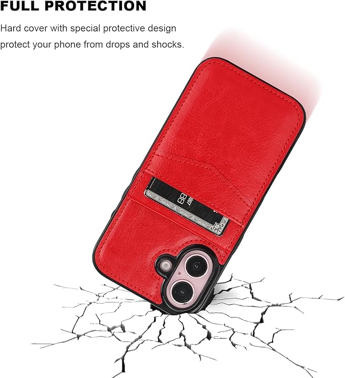 KIHUWEY Compatible with iPhone 16 Case Wallet with Credit Card Holder, Flip Premium Leather Magnetic Clasp Kickstand Heavy Duty Protective Cover for iPhone 16 6.1 Inch (Red)