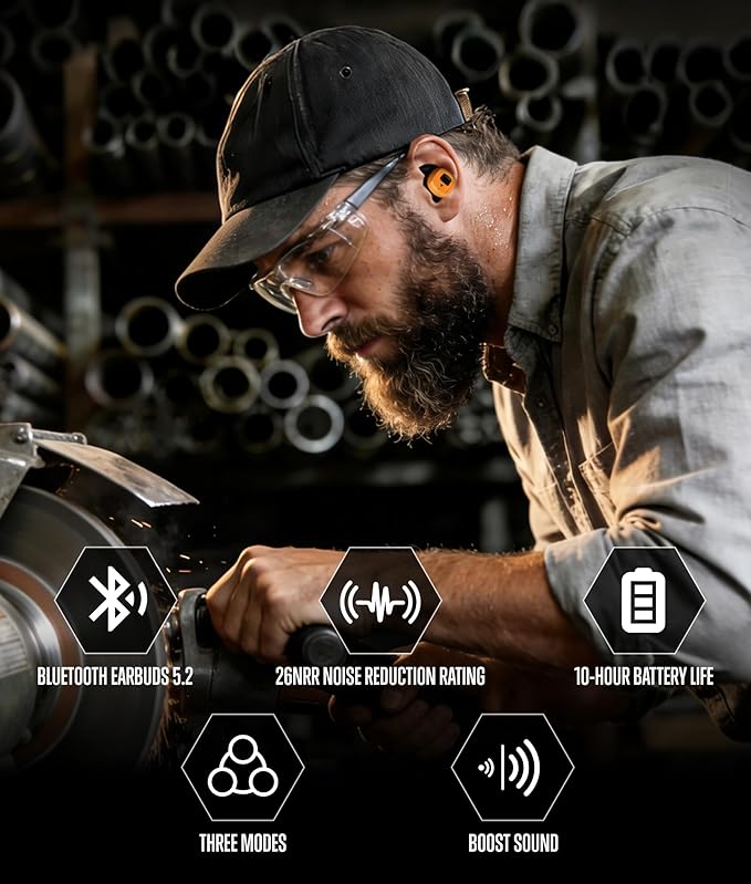 GLORYFIRE Shooting Ear Protection Earplugs, Bluetooth Hearing Protection Earbuds for Noise Reduction(Charcoal & Blaze)