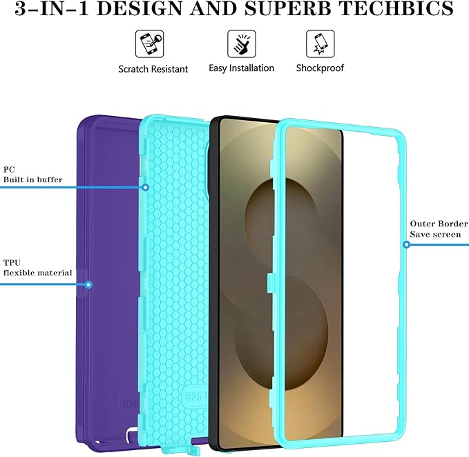 ONOLA Phone Case for Samsung Galaxy S25 Ultra Case with HD Screen Protector, Heavy Duty Shockproof & Dropproof 3-Layer Cover Phone Case for Galaxy S25 Ultra 6.9''，PurpleSkyBlue