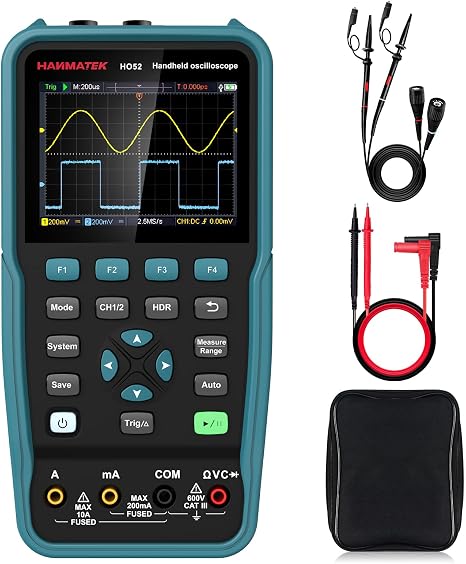 HANMATEK Handheld Digital Oscilloscope 50Mhz Bandwidth with 2 Channels HO52 3.5" TFT Mini Oscilloscope, 2 in 1 Oscilloscope and Multimeter, Backlit Screen, Auto-Calibration Function, Memory Function - Image 5