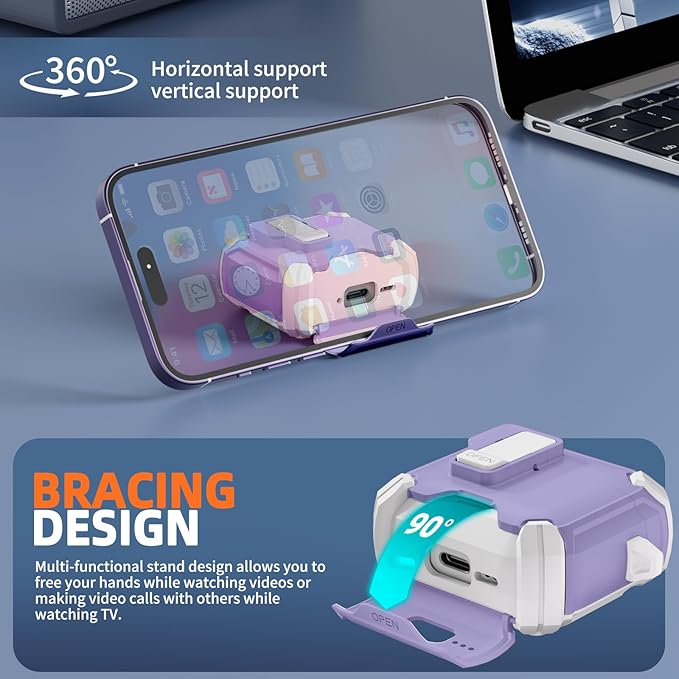 Inesore Compatible with AirPods 4th Case with Phone Stand & Cleaning Kit,Compatible with Magsafe,Magnetic Automatic Lock for Airpods 4 with Active Noise Cancellation Charging Cover (2024) s-Purple