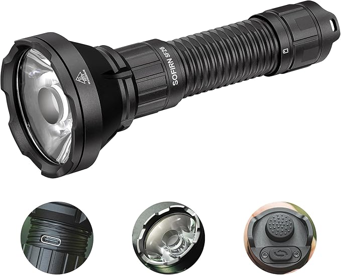 Sofirn Tactical Flashlight 2000 Lumens, 3162 Feet Beam Long Throw, Long Runtime, Hidden Type-C Port, Dual Tail Switch, Rechargeable Zoomable Light for Hunting/Camping/Emergencies, IPX8 Waterproof