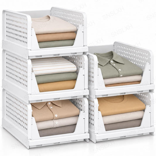 SNSLXH Closet Organizers and Storage, 5 Pack Stackable Closet Bins