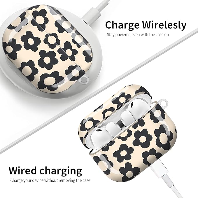 Compatible with AirPod Pro 3 (2025),Cute Case Cover for Women & Men, Full Protection Shockproof Hard Case with Keychain, Wireless Charging Case Accessories(Vntage Groovy Flowers)
