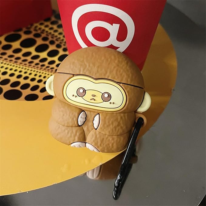 Wireless Charging Earphone Case Compatible with Airpods Pro/Pro2, Cute Animal Monkey Design Soft Silicone Full Body Protective Skin Cover, Kids Girls Women Cartoon Earbuds Accessories