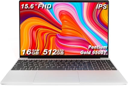 15.6 Inch Laptops Gold 6500Y Processor (Up to 3.4GHz) 16GB RAM 512GB SSD 1080P FHD IPS Display Computer with Fingerprint Recognition,Type-C,WiFi5, USB3.0, BT5.2 Webcam, HDMI, for Business and Students