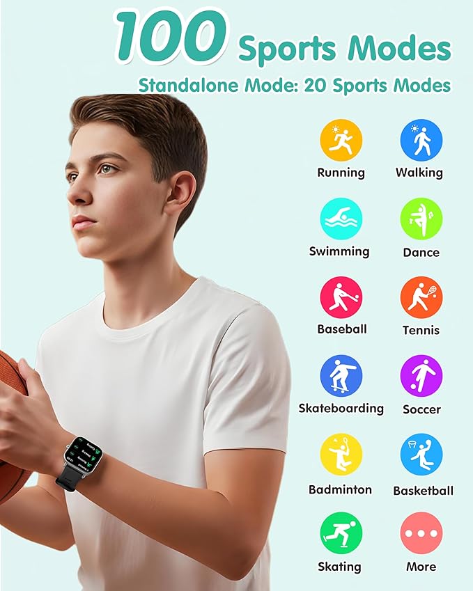 Kids Smart Watch, Kids Watch No Phone Needed Heart Rate & Sleep Tracker, Stress & SpO2 Monitor, 1.8" Fitness Tracker Step Counter, Alarm Clock, Games, Swimming Watch for Boys Girls Teens Aged 5+