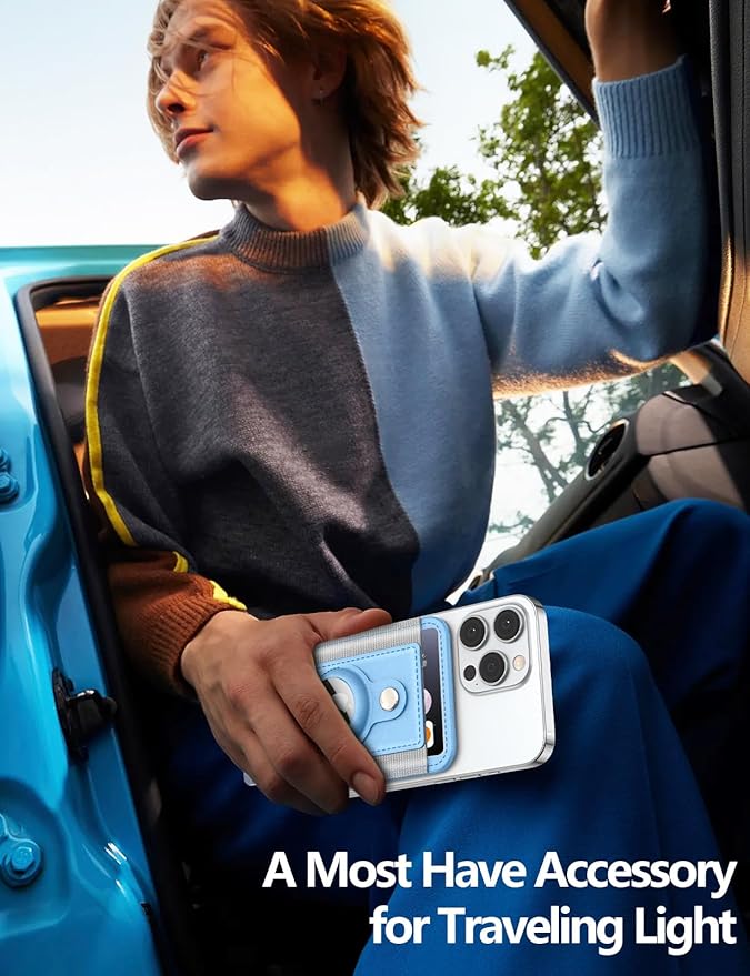 For Magsafe Wallet with Airtag Holder, 6-Card Holder, Stronger Magnetic Card Holder for iPhone 17/16/15, iPhone 14/13/12 Series, Mag Safe Wallet, RFID Blocking, Not included Airtag, Light Sky Blue