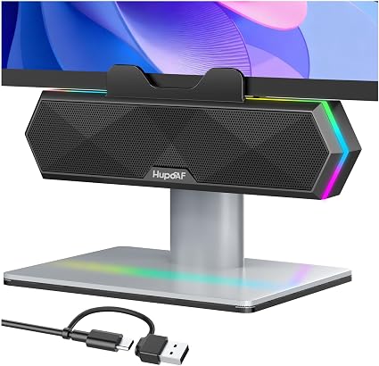 Computer Speakers for Desktop PC, Clip-On Monitor Speaker, Cool RGB Lights