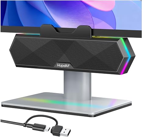 Computer Speakers for Desktop PC, Clip-On Monitor Speaker, Cool RGB Lights