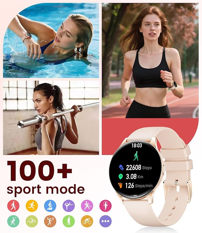 LIGE Smart Watch for Women, 1.43" AMOLED Screen Smartwatch with Answer/Make Call for iPhone/Android/Samsung,Fitness Tracker with 120+ Sport Modes,Health Monitor, IP68 Waterproof,2 Bands,Black Gold