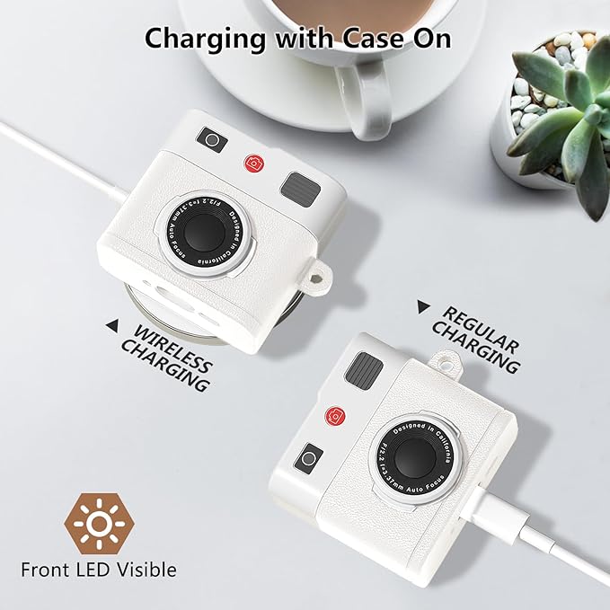 for Airpods 4 Case Cover,Cute Camera Cartoon Case for Airpods 4th Generation Case Cover,Premium Silicon Case with Keychain and Cleaing Pen for Wireless Earphones,Headphone Accessories-Creamy