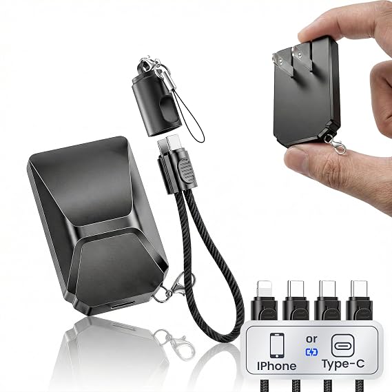 Charger Fast Charging,GaN Keychain Portable Quick Charger,2 Pack USB Type C to Lightning Wall Charger Base Foldable Ultra-Compact Keychain USB-C Adapter for iPad, iPhone 17/16/15Pro/Pro Max (Black)