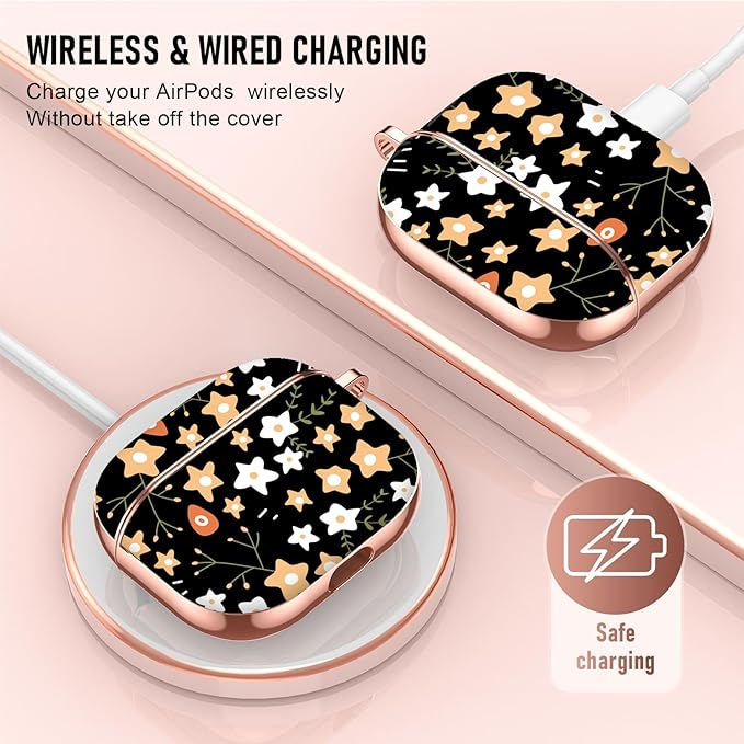Maxjoy for AirPods 3rd Generation Case, Unique Design Hard Protective Shockproof Airpods 3 Cover with Keychain, Compatible with Apple AirPods 3rd Charging Case, Black Star Flowers Lanyard