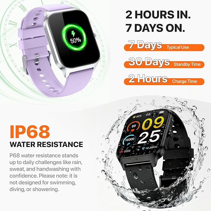 Smart Watch for Women Men,(Answer/Make Call) 1.83'' HD Fitness Activity Tracker Smartwatch for Android iPhone iOS Compatible,IP68 Waterproof Step Counter with Sleep Monitor (Modern, Purple, 1.83)