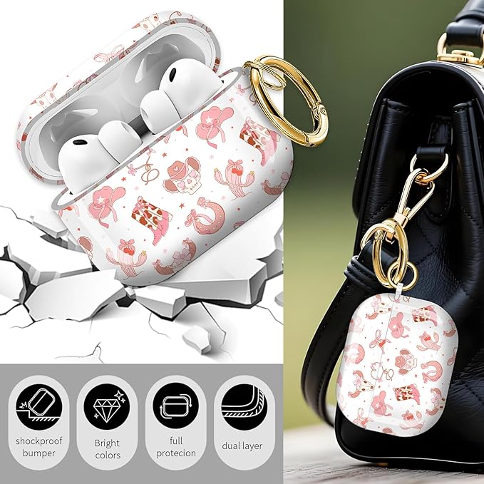 Cute Hard Case Compatible with AirPods Pro 3rd Generation Case (2025), Shockproof Protective Cover with Golden Keychain Ring Clip (Coquette Cowgirl)
