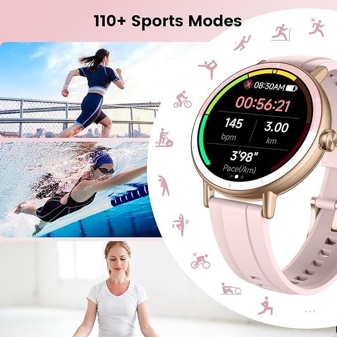 Smart Watches for Women, 1.27" HD Fitness Tracker with Bluetooth Calls(Answer&Make) IP68 Waterproof Smartwatch Compatible IOS/Android, 100+ Sport Modes Watch with Heart Rate/Sleep Monitor Pedometer