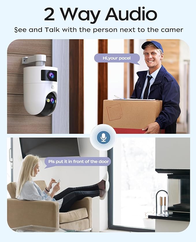 JOOAN 5G 2.4G Dual WiFi Security Camera Outdoor 2K Dual Lens Home Surveillance IP Cam 360° PTZ 2 Way Audio IP66 Waterproof Motion Detection Alert Color Night Cloud/Card Record