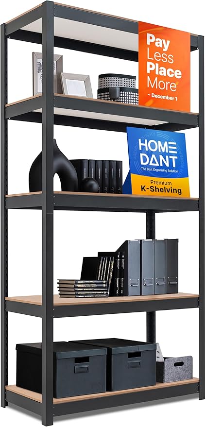 HOMEDANT House Black 5-Tier Laminated Metal Shelving Unit Adjustable Storage Utility Rack Heavy Duty Shelves Organization Shelf Kitchen Garage Pantry Closet 1Pack