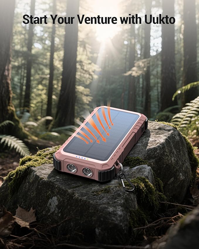 Power-Bank-Solar-Charger 45800mAh Fast Charging with 3 Built-in Cables LED Flashlight Portable External Battery Pack Compatible with All Smartphone, Tablet, Drone, Camera, etc.