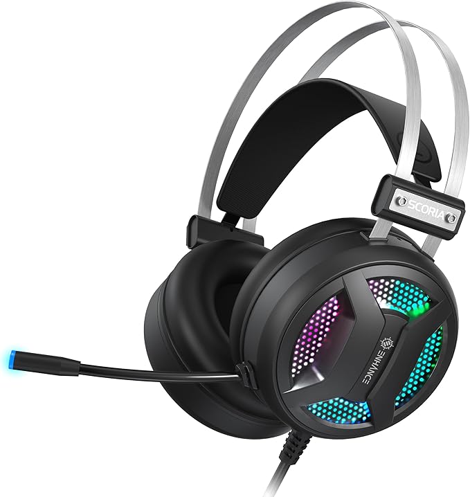 ENHANCE Scoria 2 Wired Gaming Headset - Gaming Headphones with 7.1 Surround Sound, Soft Memory Foam Earpads, Fast Access Controls - Headset with Mic Compatible with PlayStation, PC, Laptop