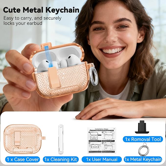 for AirPods Pro 3 Case 2025 with Phone Stand & Secure Lock, Auto-Open Clear Case Cover Compatible with Apple AirPods Pro 3rd Generation with Cleaning Kit & Keychain
