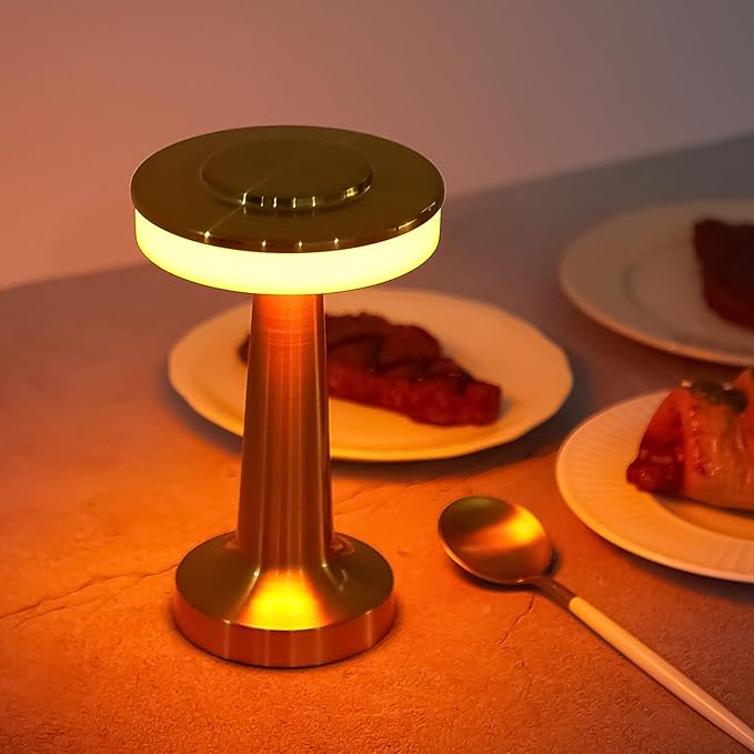 VIHOSE 8 Pcs Gold Cordless Table Lamps LED Portable Rechargeable Table Lamp with Touch Sensor 3 Color Dimming up to 15 Hours Battery Desk Light for Restaurant Nursery Living Room