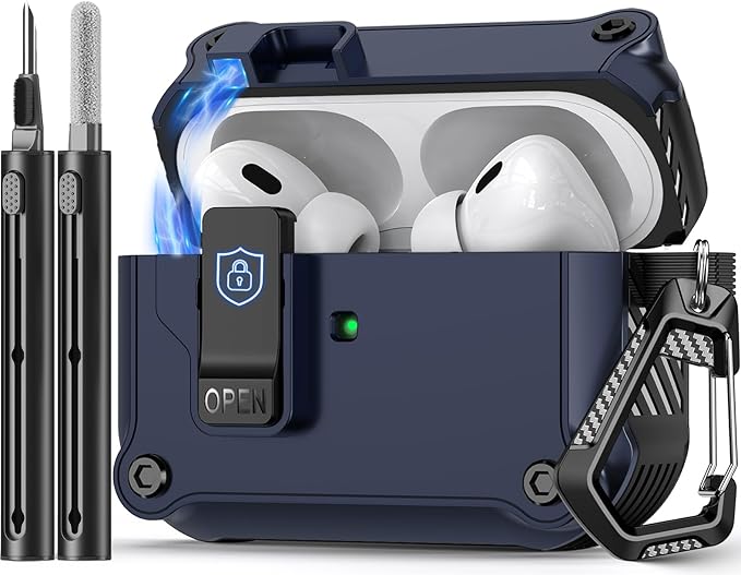 Compatible with AirPods Pro 2nd/1st Case,Magnetic Automatic Lock with Cleaning Kit,Compatible with Magsafe Cover -Blue