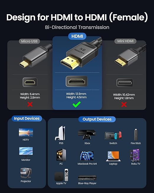 Silkland 8K HDMI Extension Cable Short 1.6FT/0.5M HDMI Extender 2.1, 8K@60hz 4K@120hz Hdmi Male to Female Adapter, Ultra High Speed 48Gbps Extensor Cord Compatible with Fire Stick Roku TV Blu-Ray PS5
