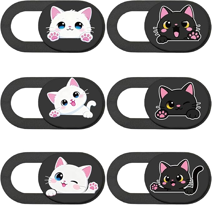 6Pcs 6 Styles Cat Camera Cover Slide Webcam Privacy Cover Cute Cats Design Ultra-Slim Camera Blocker for Laptop Desktop Computer Tablet Phone Notebook Mini PC Accessories Home Office Use